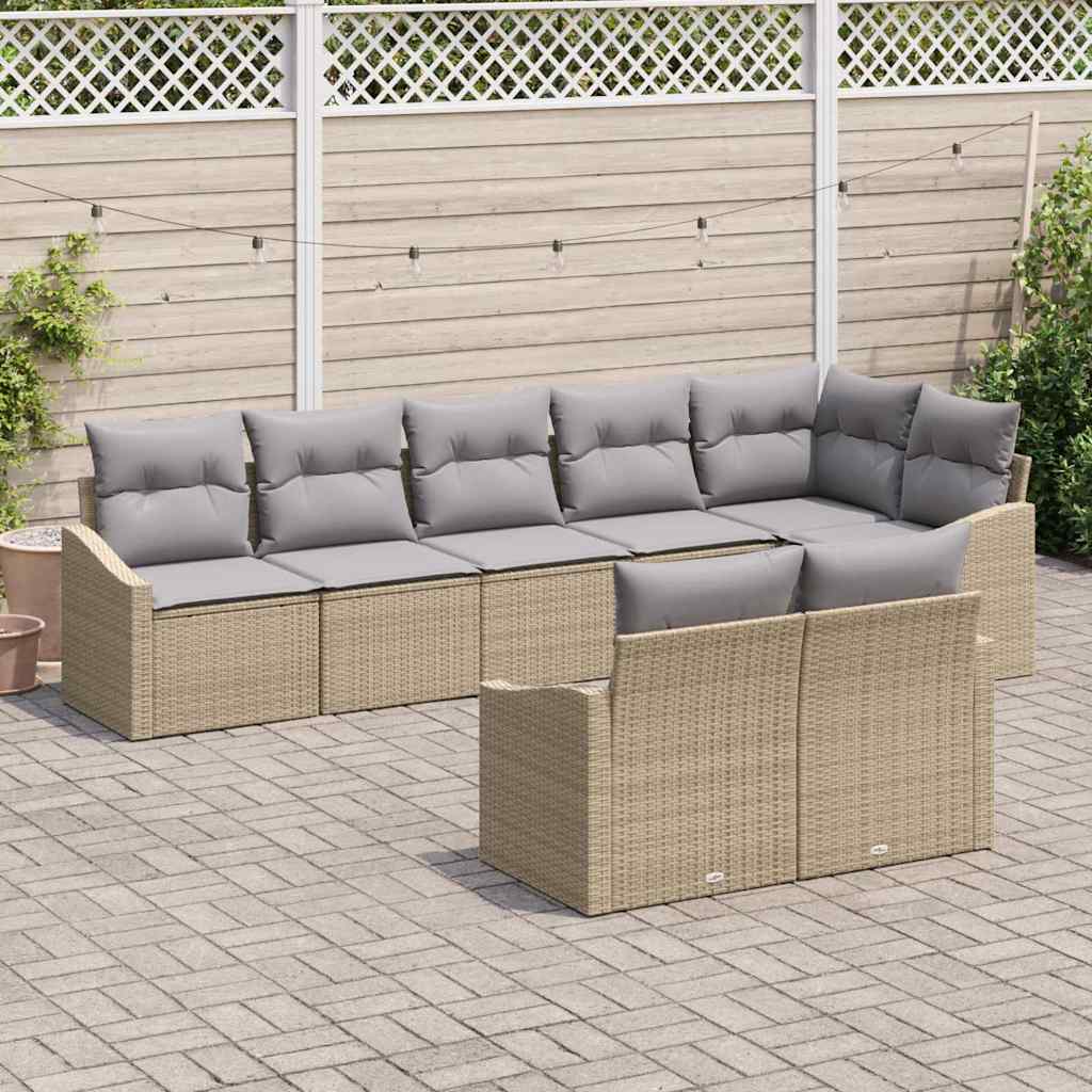 vidaXL Tuinbank Set met kussen 8 pcs Zwart en Wit poly rattan
