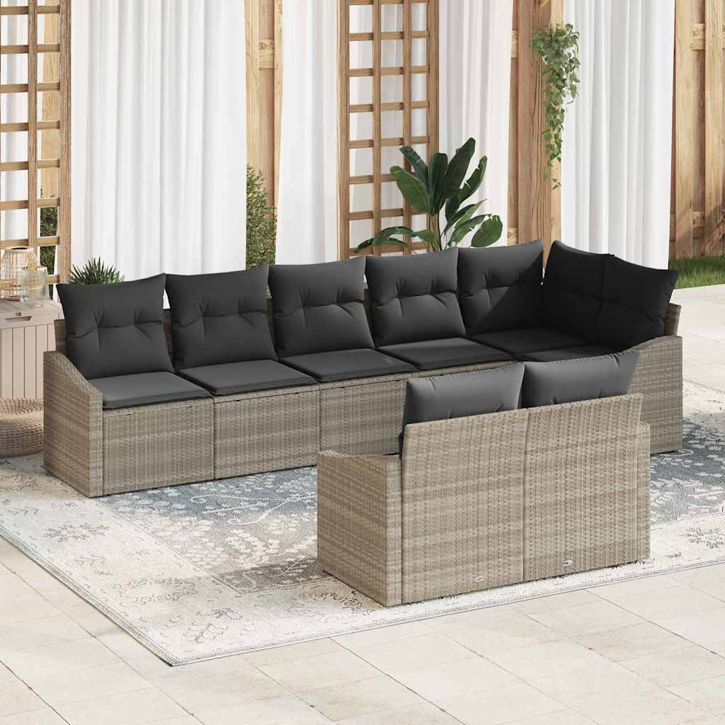vidaXL Tuinbank Set met kussen 8 pcs Zwart en Wit poly rattan