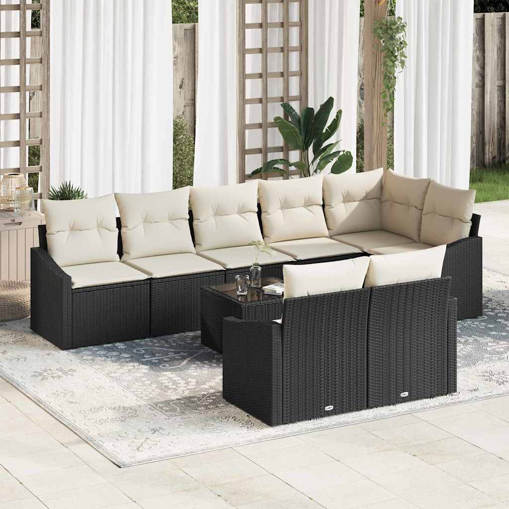 vidaXL Tuinbank Set met kussen 8 pcs Zwart en Wit poly rattan