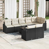 vidaXL Tuinbank Set met kussen 8 pcs Zwart en Wit poly rattan