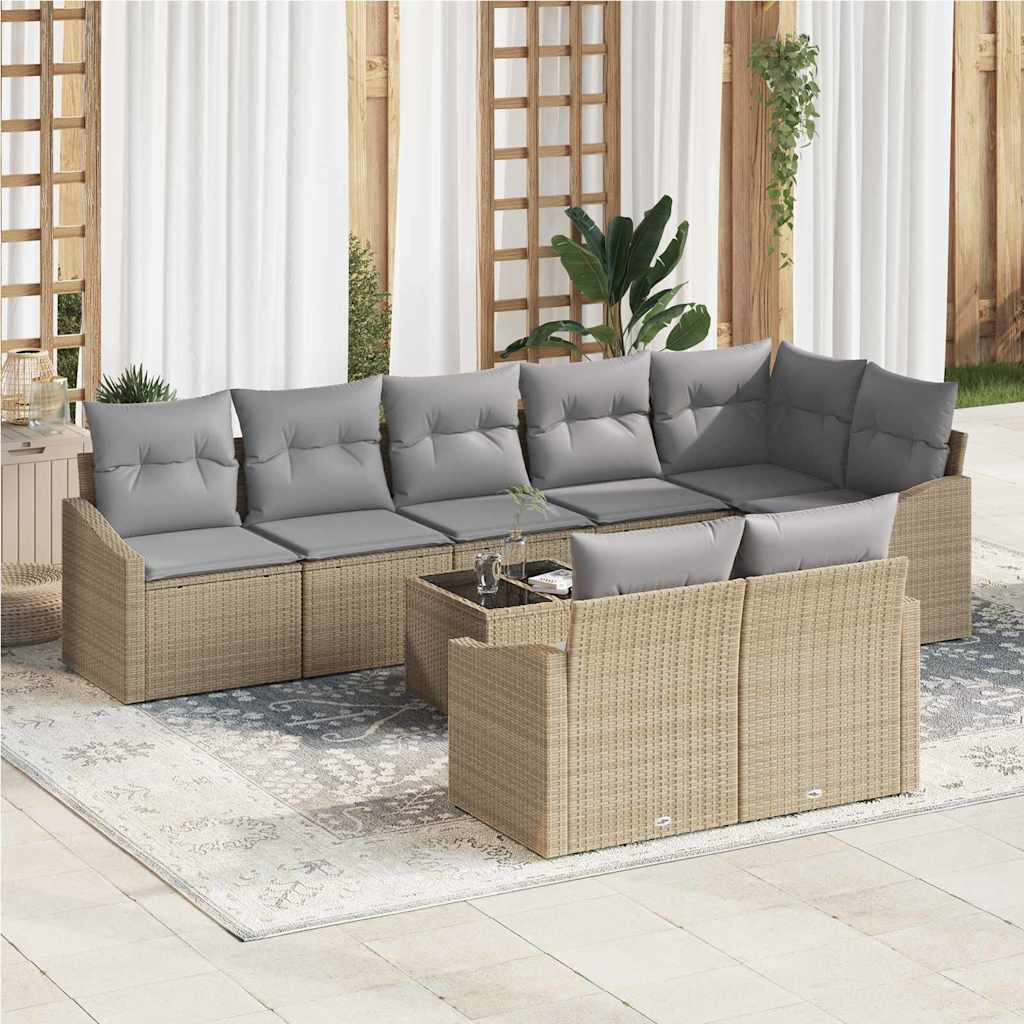 vidaXL Tuinbank Set met kussen 8 pcs Zwart en Wit poly rattan