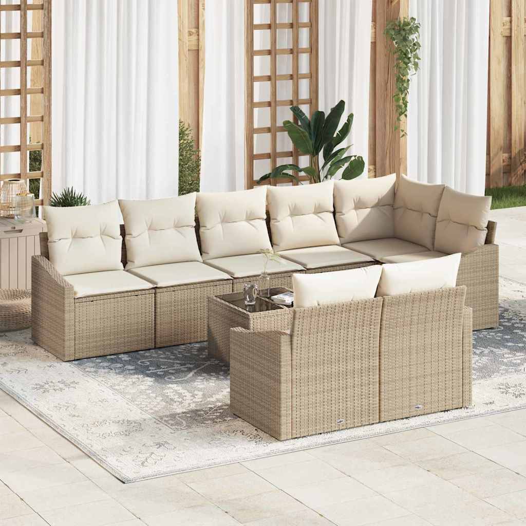 vidaXL Tuinbank Set met kussen 8 pcs Zwart en Wit poly rattan