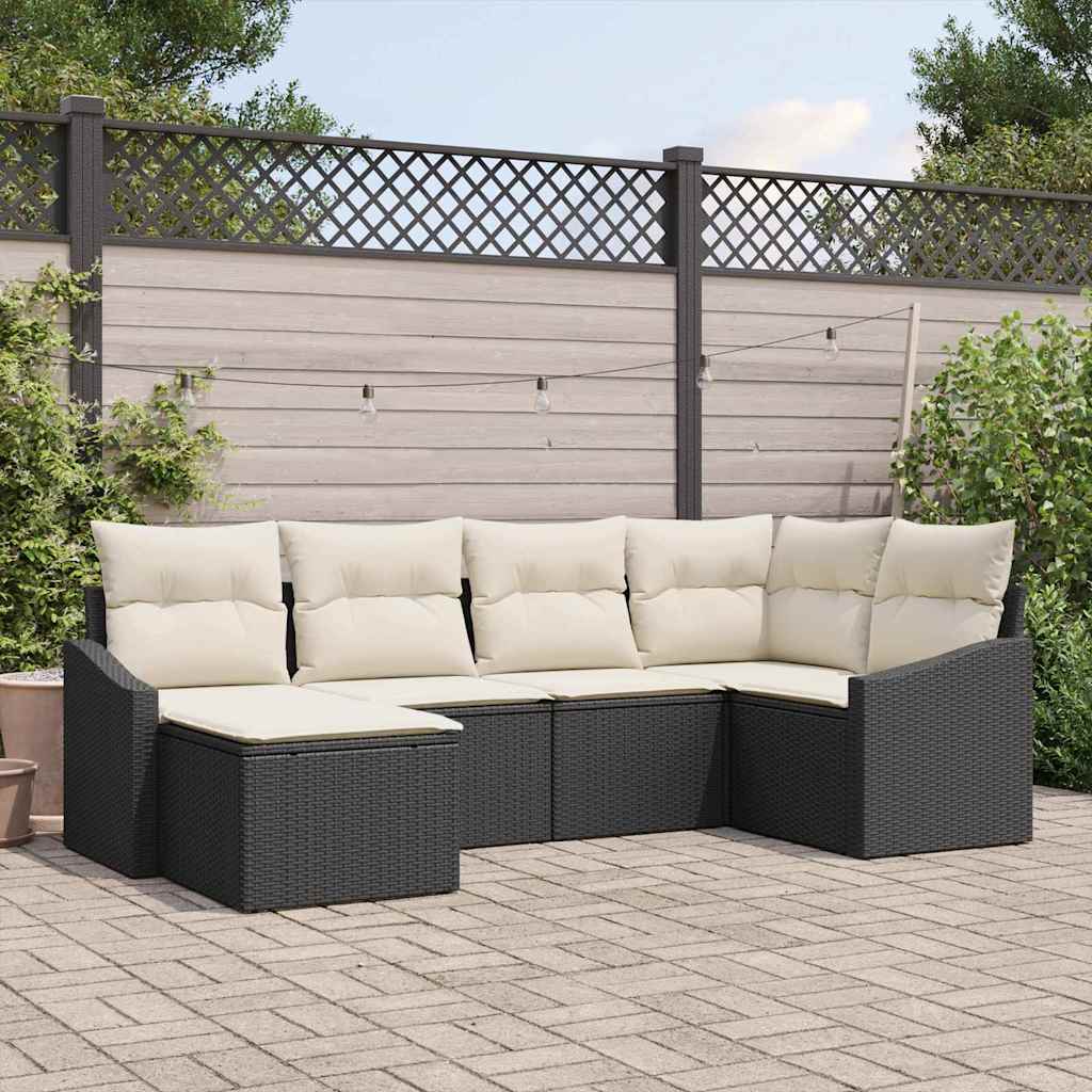 vidaXL Tuin Eettafel Set met kussen met opslag 6 pcs Zwart en Crème