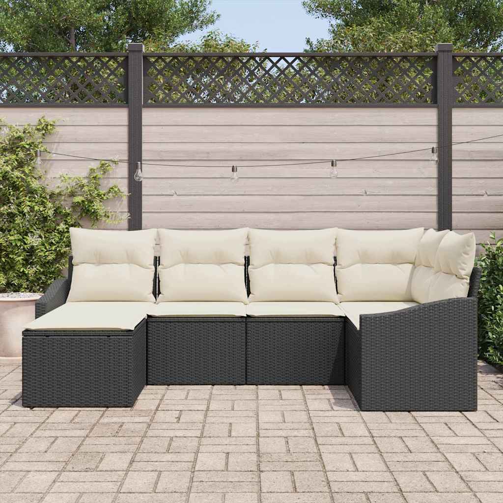 vidaXL Tuin Eettafel Set met kussen met opslag 6 pcs Zwart en Crème