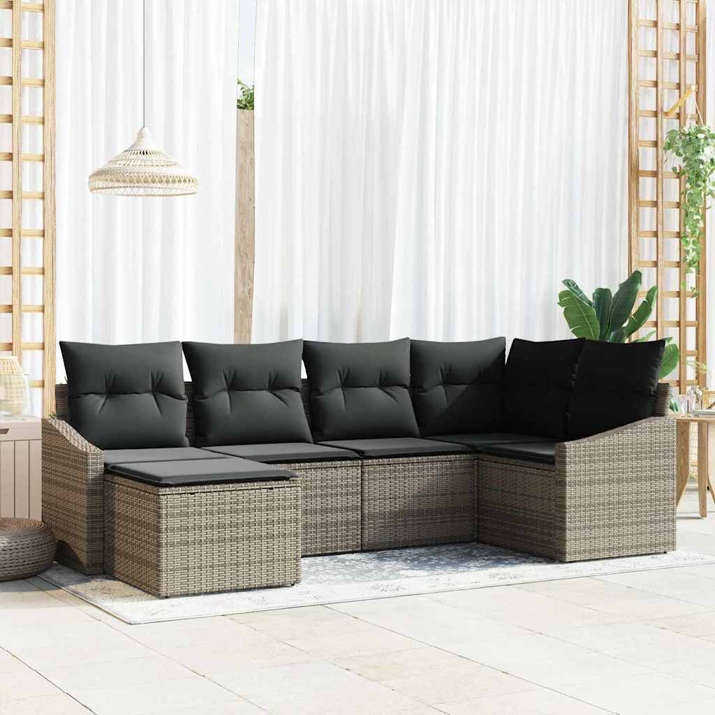 vidaXL Tuin Eettafel Set met kussen met opslag 6 pcs Zwart en Crème