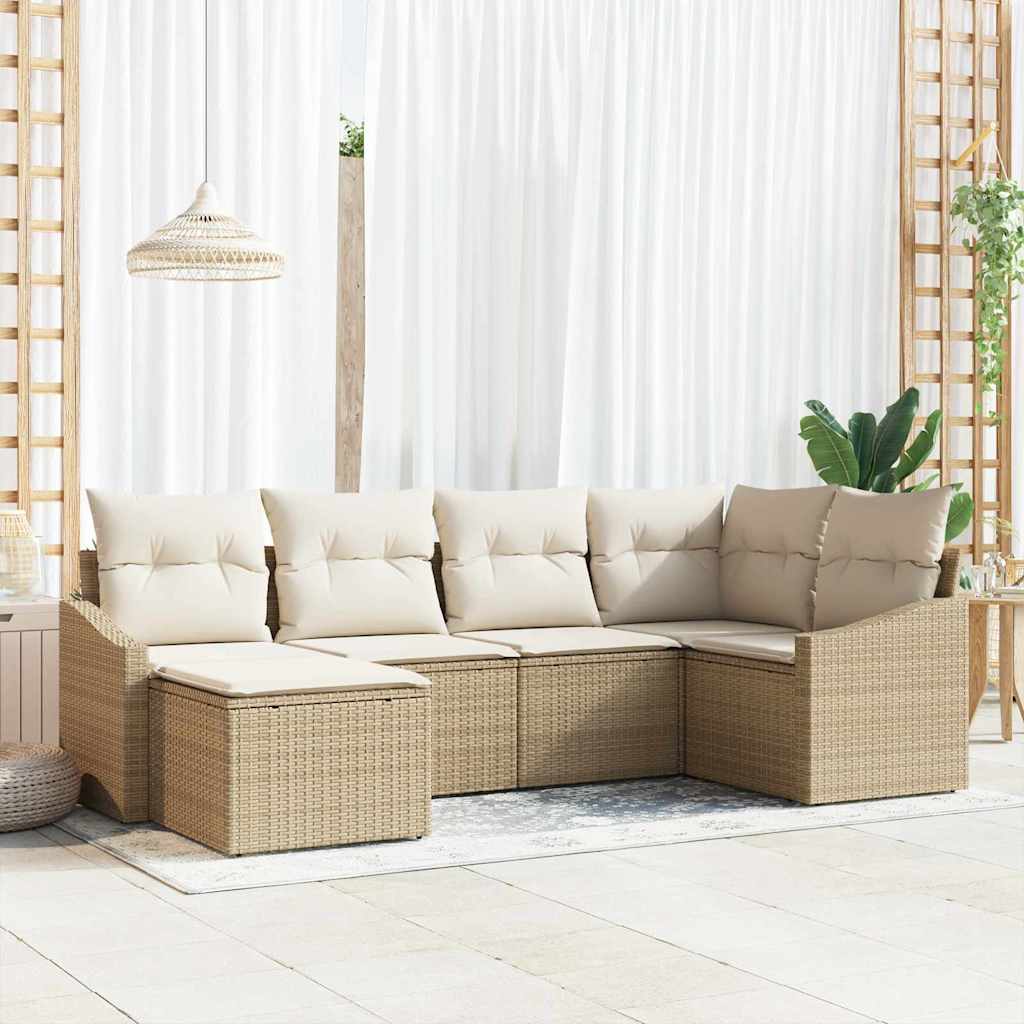 vidaXL Tuin Eettafel Set met kussen met opslag 6 pcs Zwart en Crème