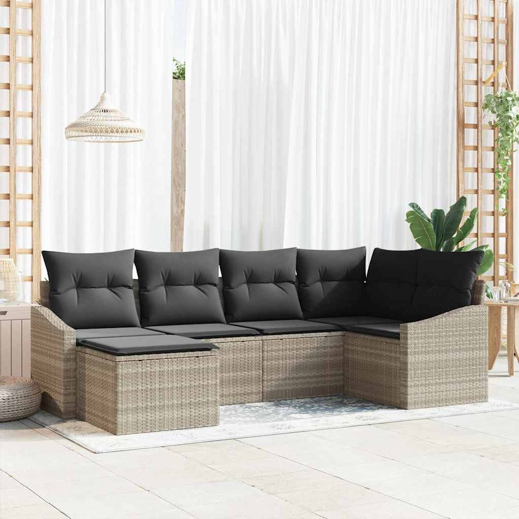 vidaXL Tuin Eettafel Set met kussen met opslag 6 pcs Zwart en Crème