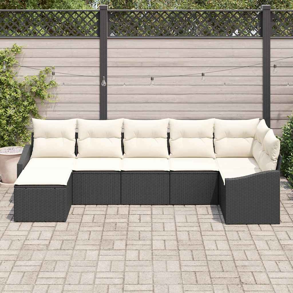 vidaXL Tuinbank Set met kussen 7 pcs Zwart en Crème poly rattan