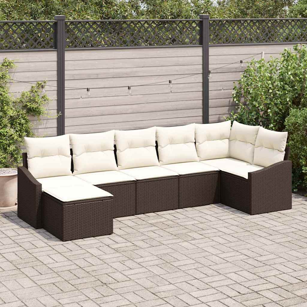 vidaXL Tuinbank Set met kussen 7 pcs Zwart en Crème poly rattan