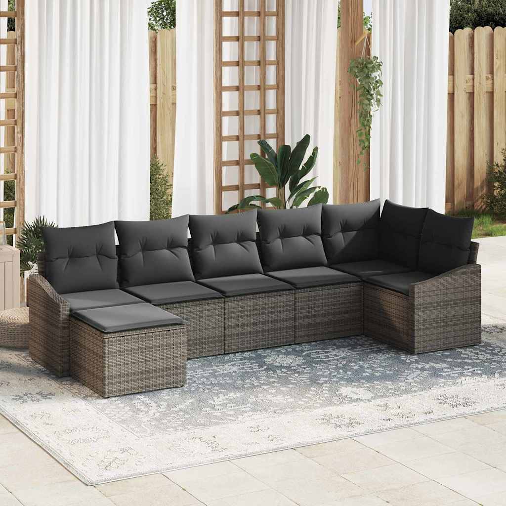 vidaXL Tuinbank Set met kussen 7 pcs Zwart en Crème poly rattan