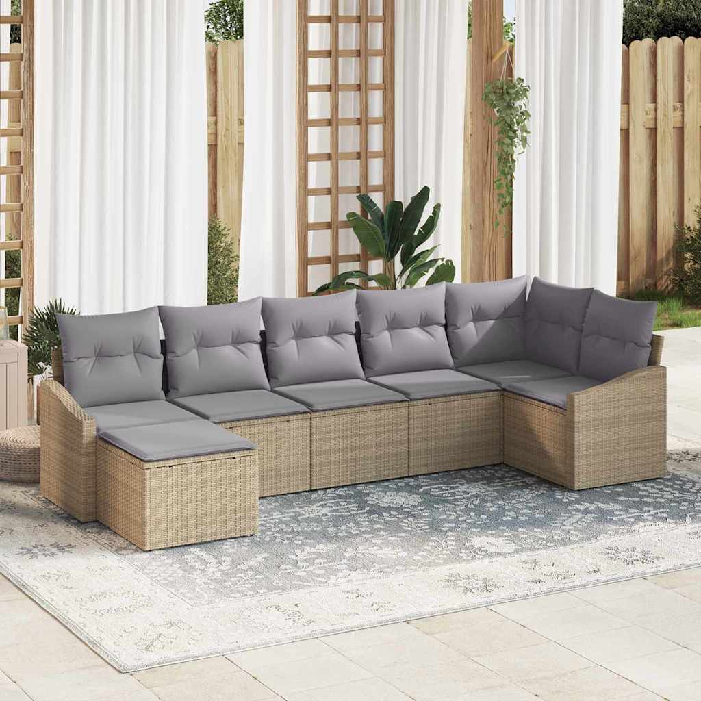 vidaXL Tuinbank Set met kussen 7 pcs Zwart en Crème poly rattan