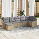 vidaXL Tuinbank Set met kussen 7 pcs Zwart en Crème poly rattan