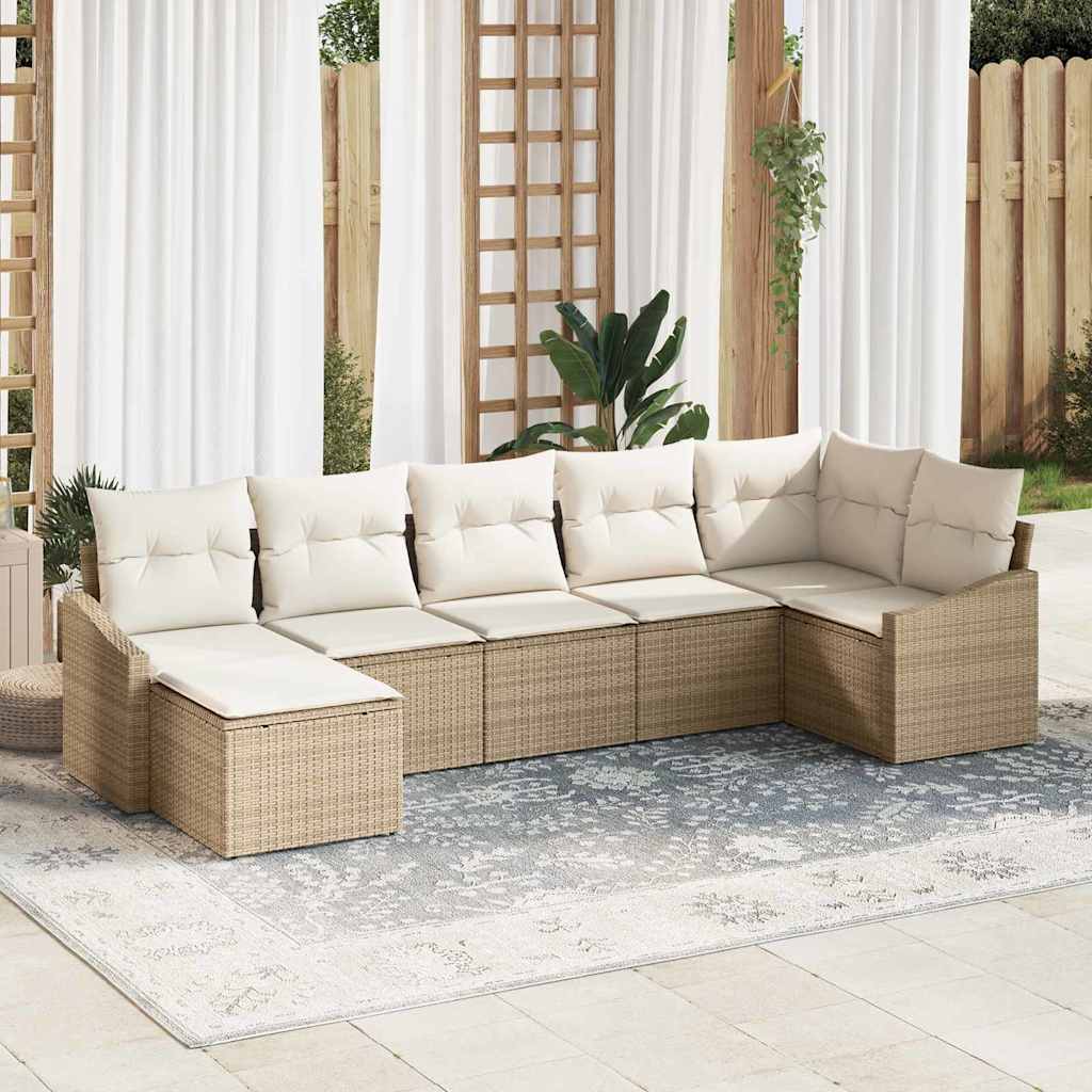 vidaXL Tuinbank Set met kussen 7 pcs Zwart en Crème poly rattan