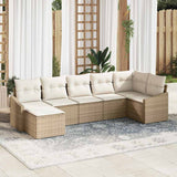 vidaXL Tuinbank Set met kussen 7 pcs Zwart en Crème poly rattan