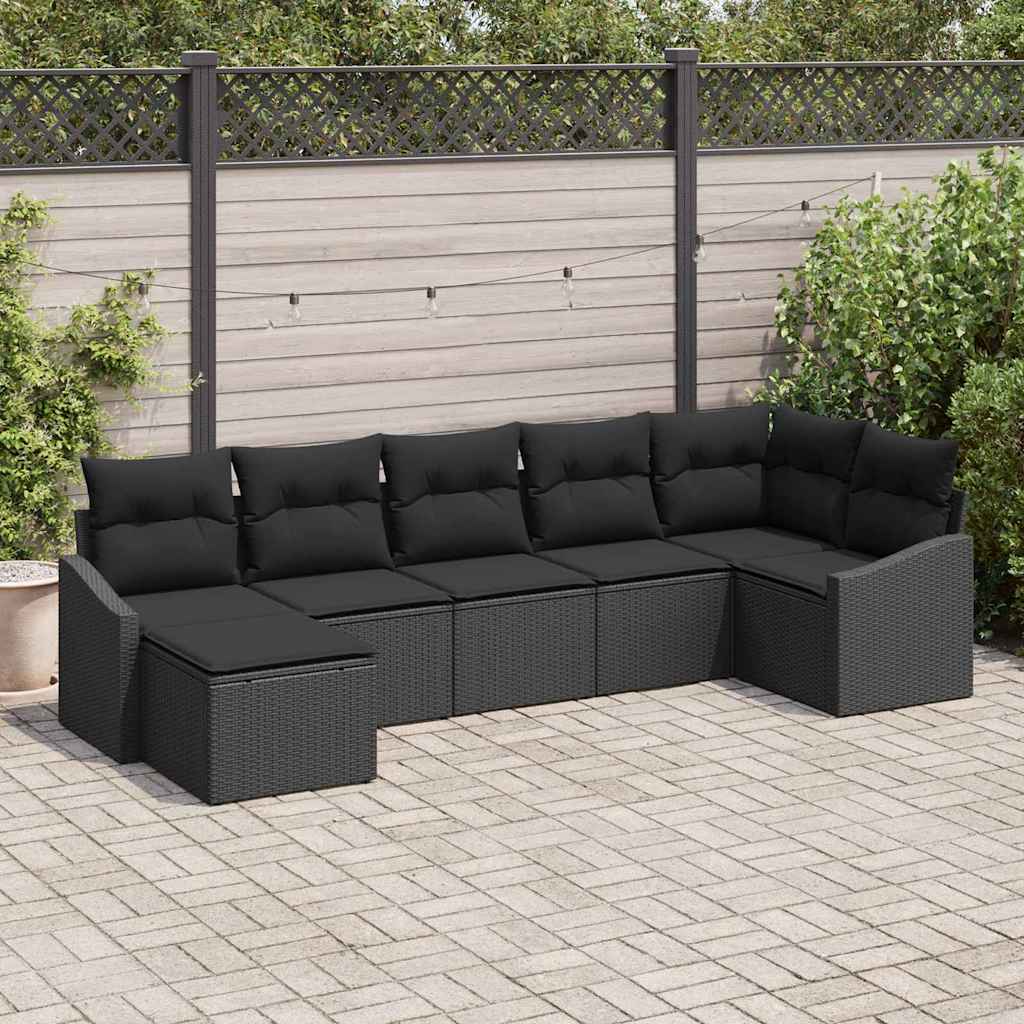 vidaXL Tuinbank Set met kussen 7 pcs Zwart en Crème poly rattan