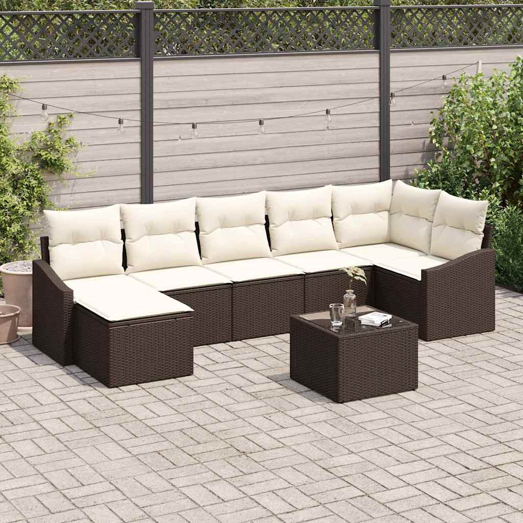 vidaXL Tuinbank Set met kussen 7 pcs Zwart en Crème poly rattan