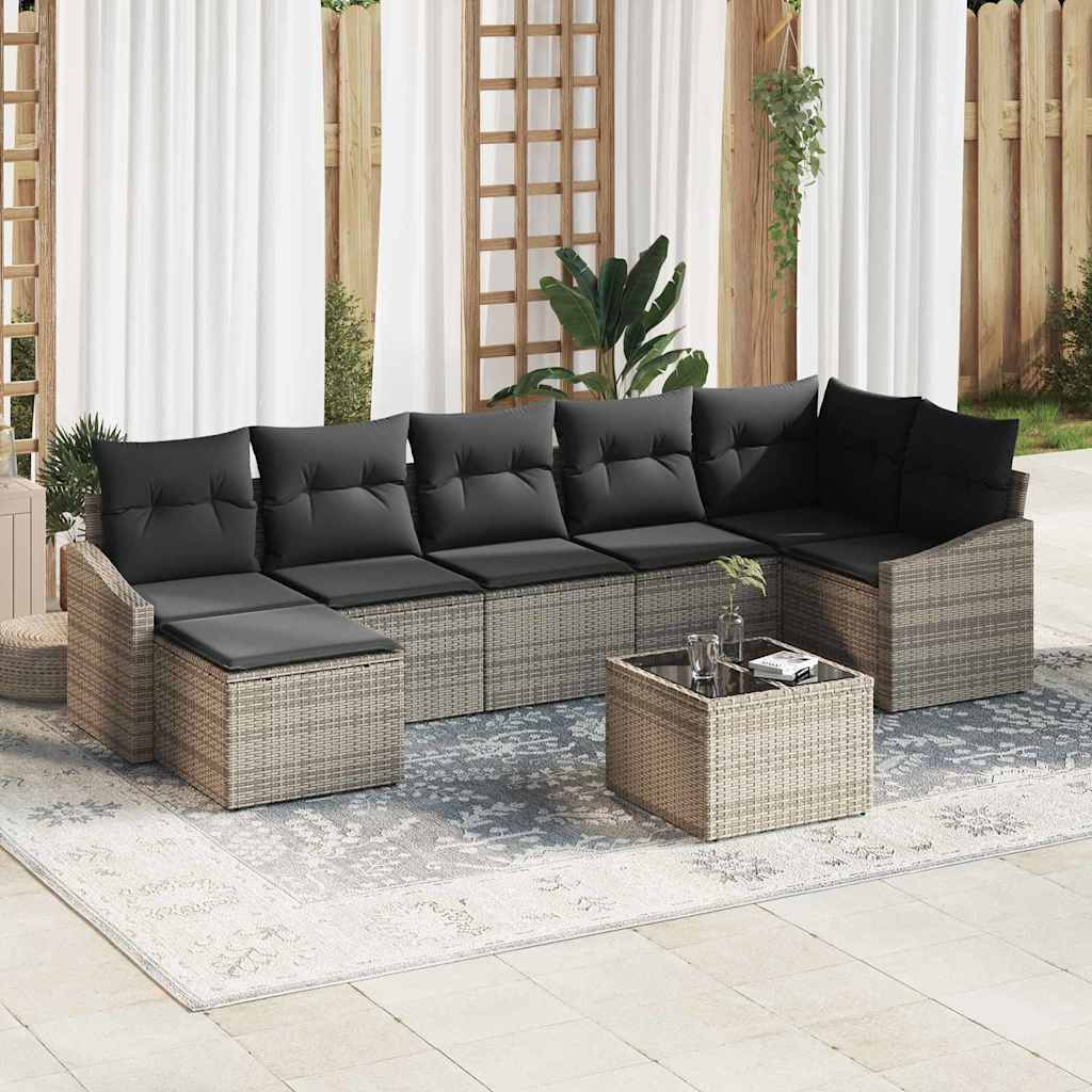 vidaXL Tuinbank Set met kussen 7 pcs Zwart en Crème poly rattan