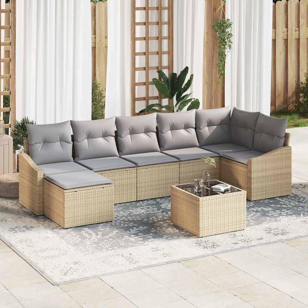 vidaXL Tuinbank Set met kussen 7 pcs Zwart en Crème poly rattan