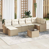 vidaXL Tuinbank Set met kussen 7 pcs Zwart en Crème poly rattan