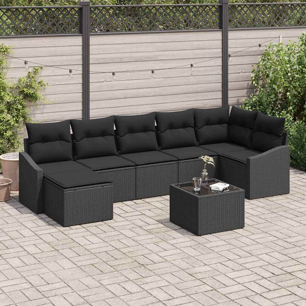 vidaXL Tuinbank Set met kussen 7 pcs Zwart en Crème poly rattan