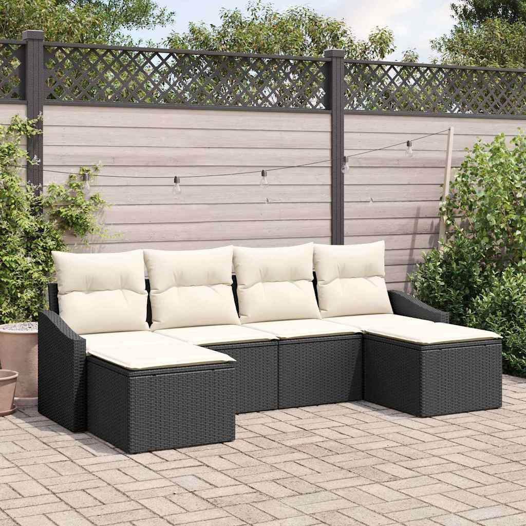 vidaXL Tuin Eettafel Set met kussen met opslag 6 pcs Zwart en Crème