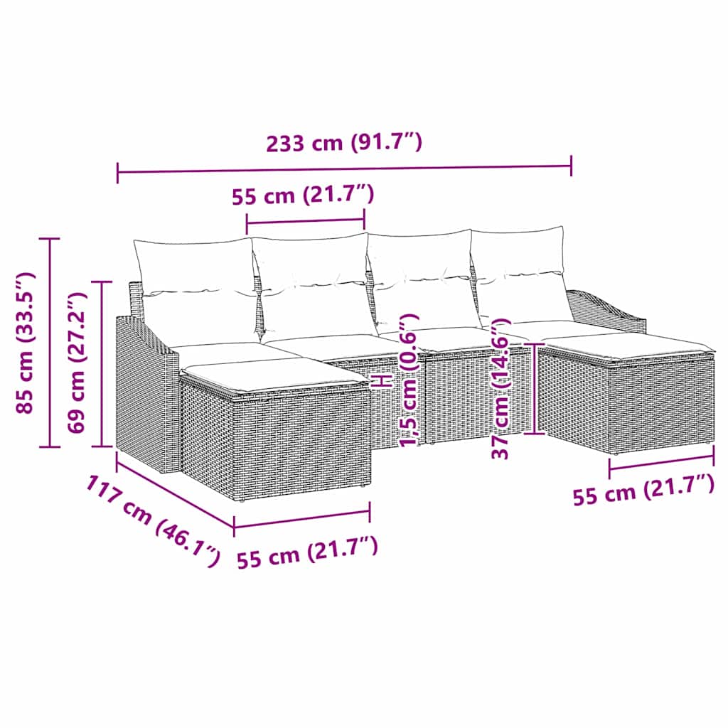 vidaXL Tuin Eettafel Set met kussen met opslag 6 pcs Zwart en Crème