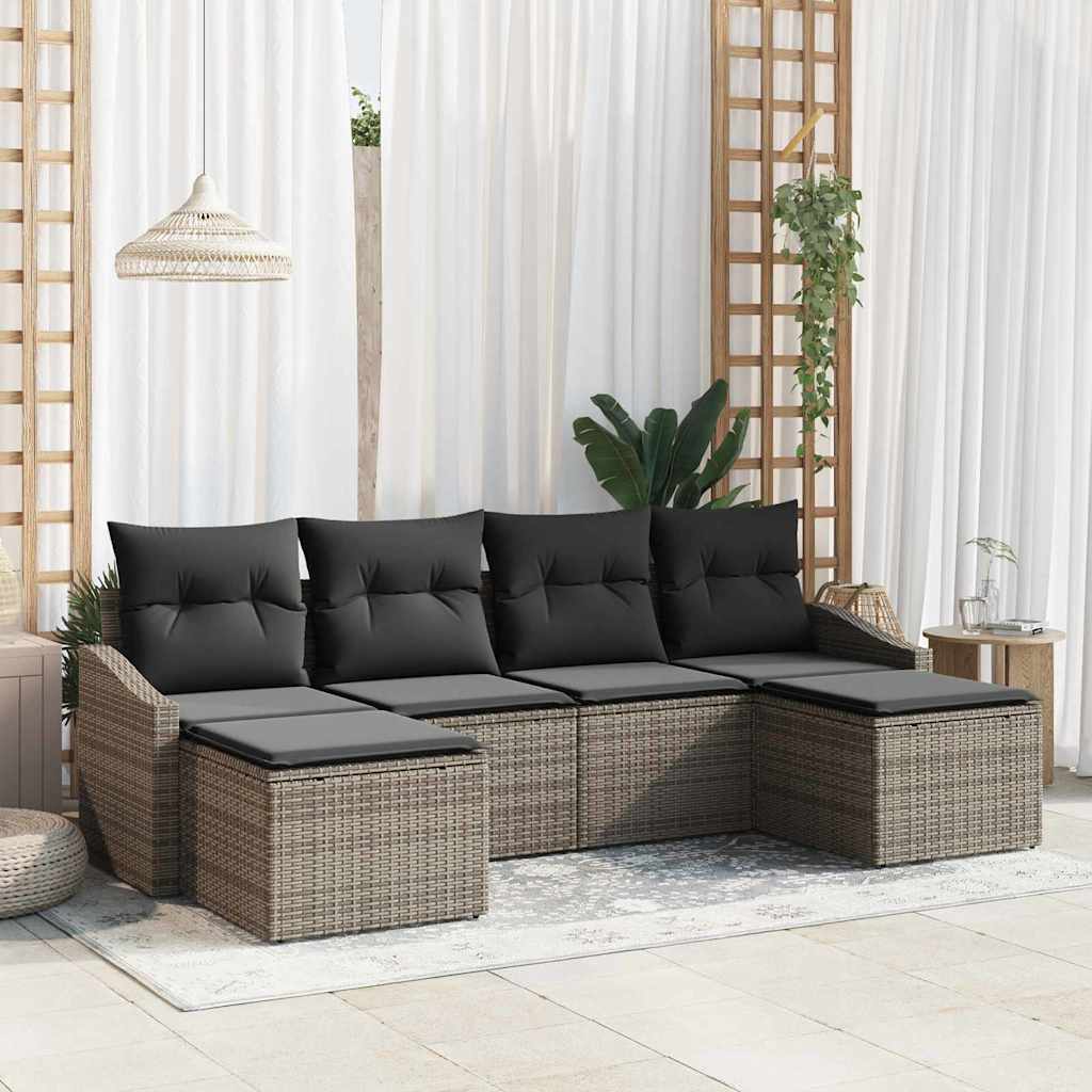 vidaXL Tuin Eettafel Set met kussen met opslag 6 pcs Zwart en Crème