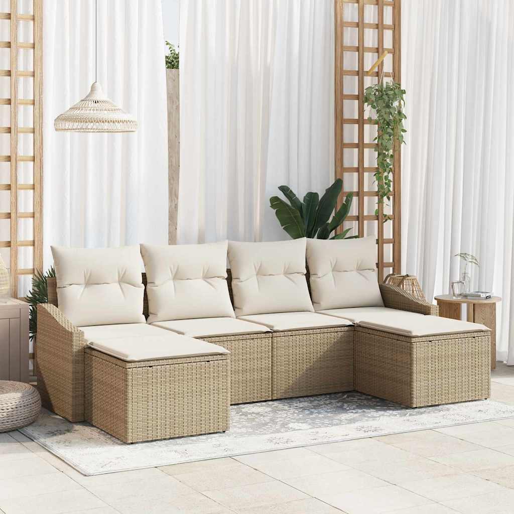 vidaXL Tuin Eettafel Set met kussen met opslag 6 pcs Zwart en Crème