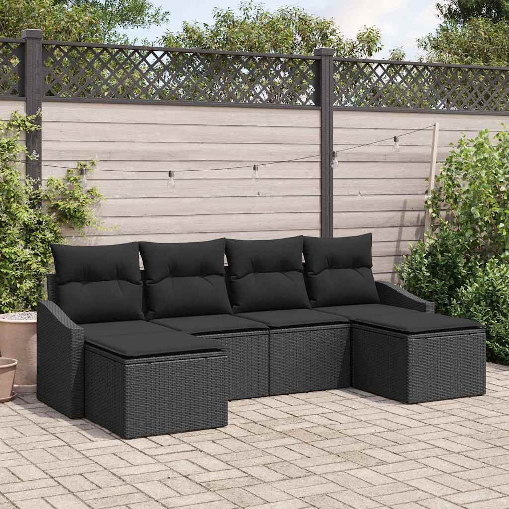 vidaXL Tuin Eettafel Set met kussen met opslag 6 pcs Zwart en Crème