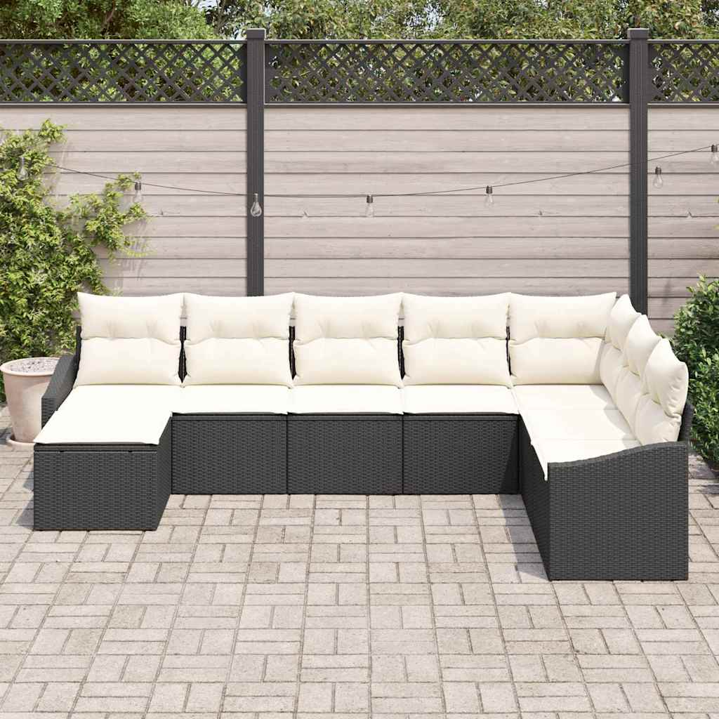 vidaXL Tuinbank Set met kussen 8 pcs Zwart en Crème poly rattan
