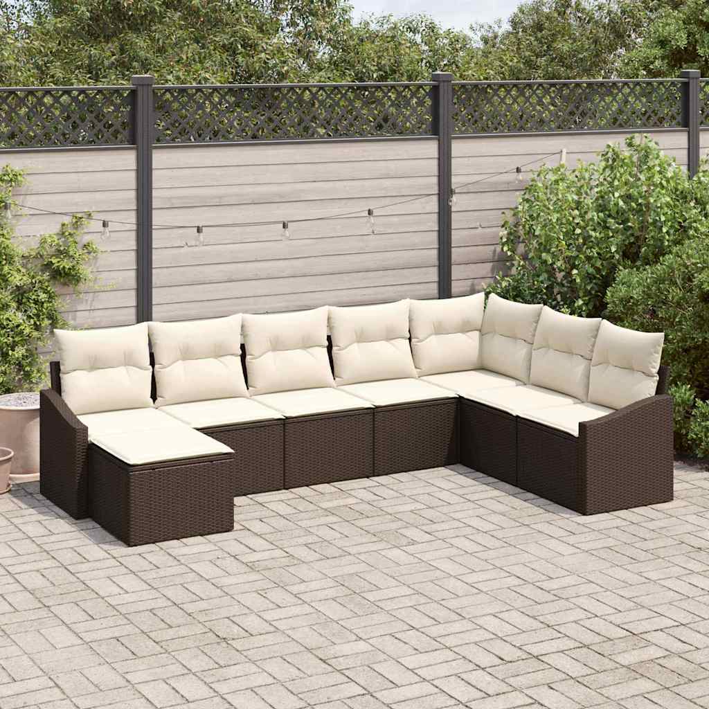 vidaXL Tuinbank Set met kussen 8 pcs Zwart en Crème poly rattan
