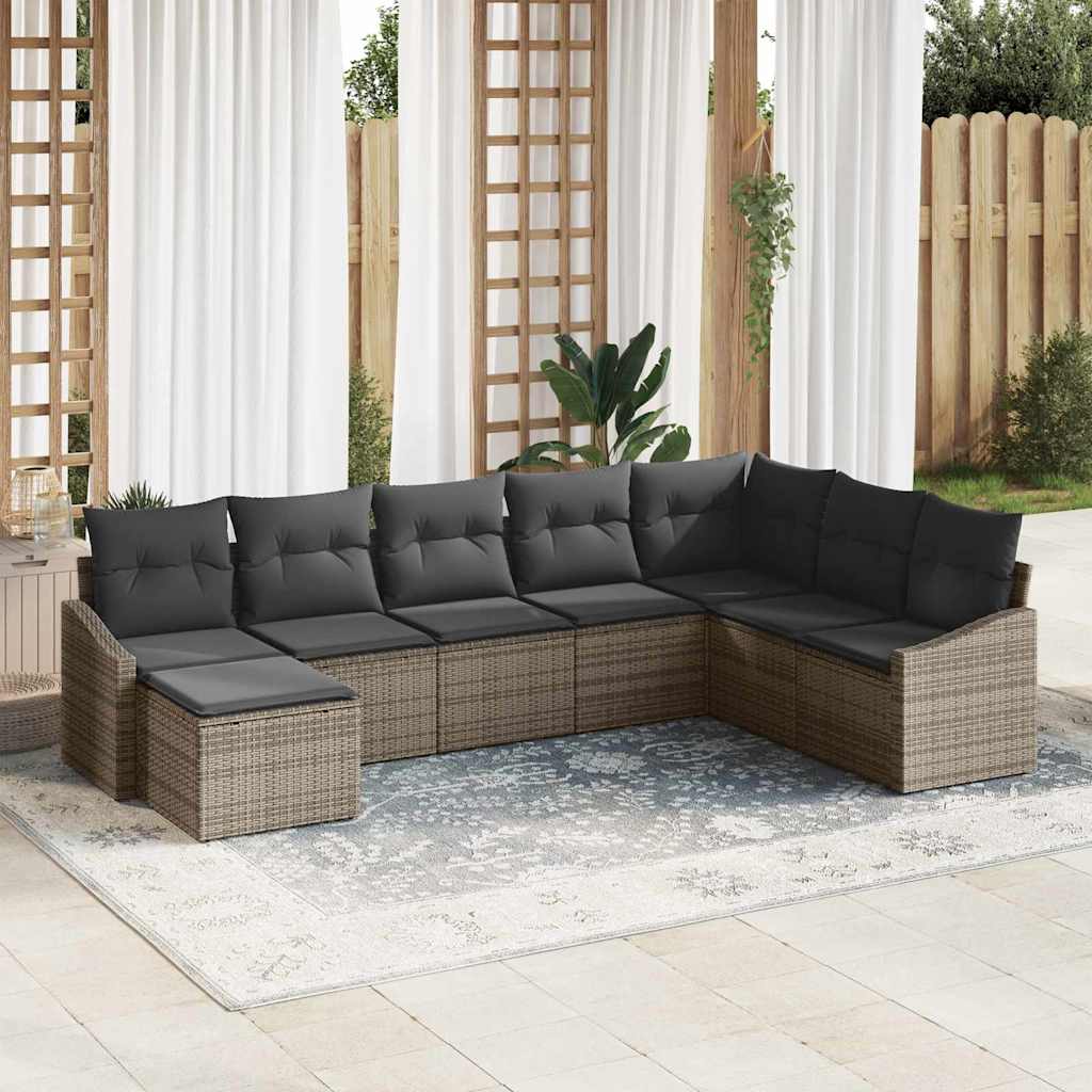 vidaXL Tuinbank Set met kussen 8 pcs Zwart en Crème poly rattan