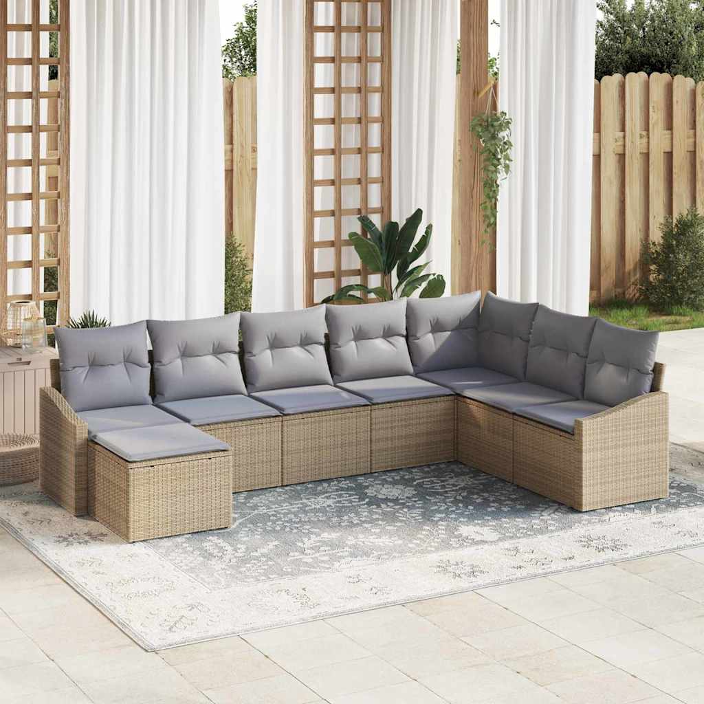 vidaXL Tuinbank Set met kussen 8 pcs Zwart en Crème poly rattan