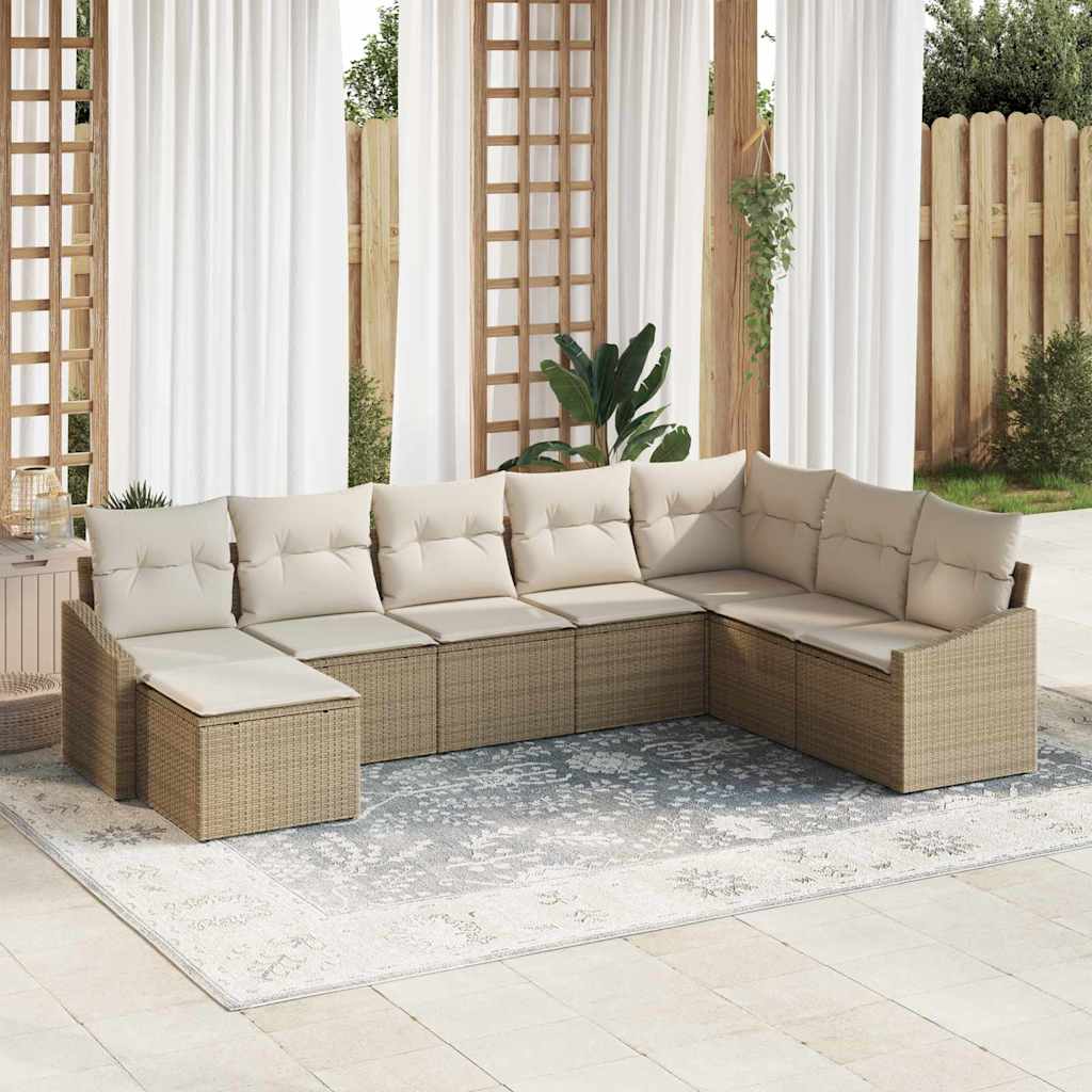 vidaXL Tuinbank Set met kussen 8 pcs Zwart en Crème poly rattan
