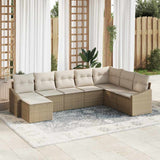 vidaXL Tuinbank Set met kussen 8 pcs Zwart en Crème poly rattan