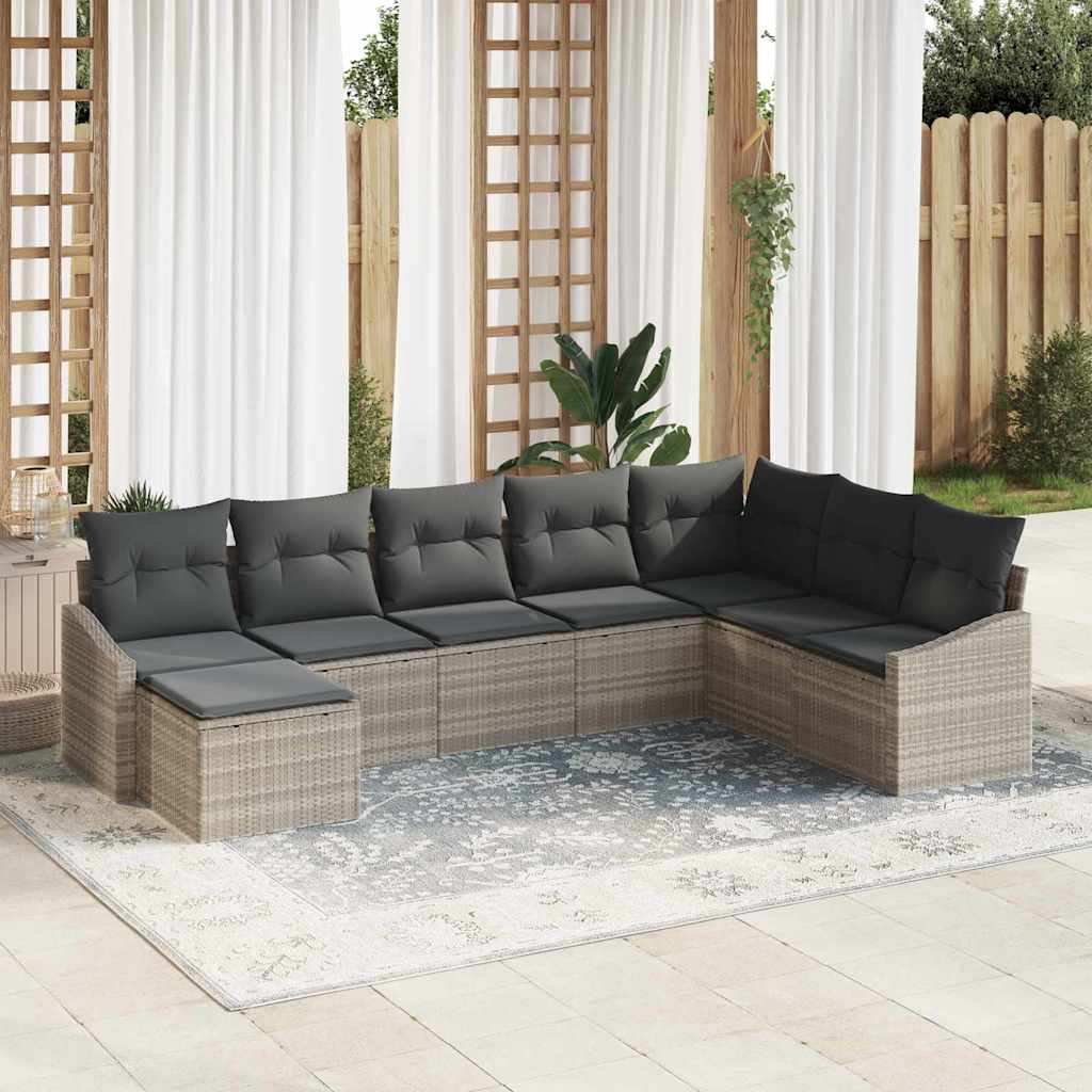 vidaXL Tuinbank Set met kussen 8 pcs Zwart en Crème poly rattan