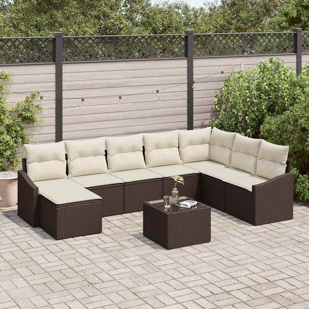 vidaXL Tuinbank Set met kussen 8 pcs Zwart en Crème poly rattan
