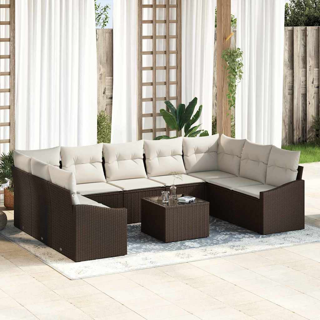 vidaXL Tuinbank Set met opslag 9 pcs Zwart en Crème poly rattan