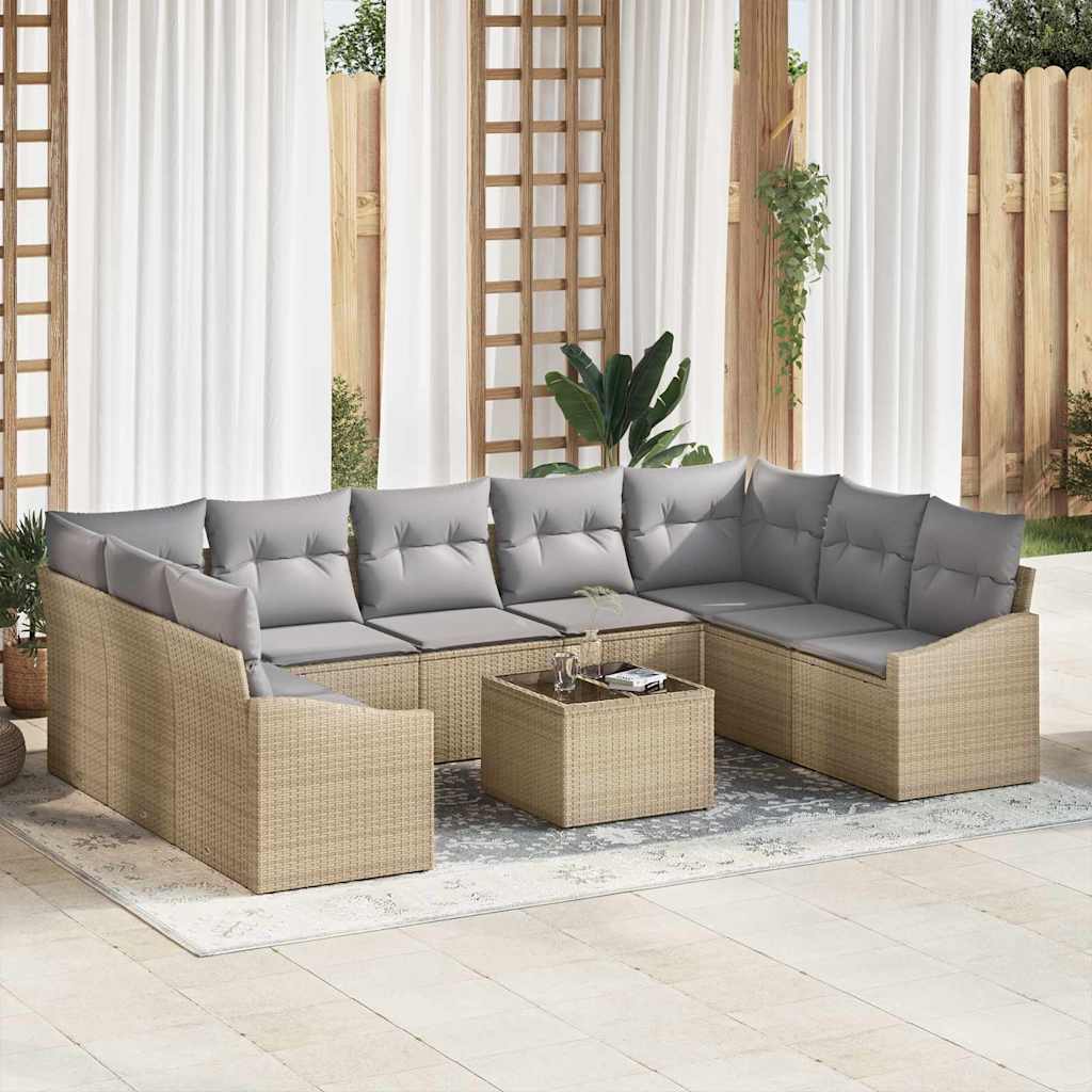 vidaXL Tuinbank Set met opslag 9 pcs Zwart en Crème poly rattan