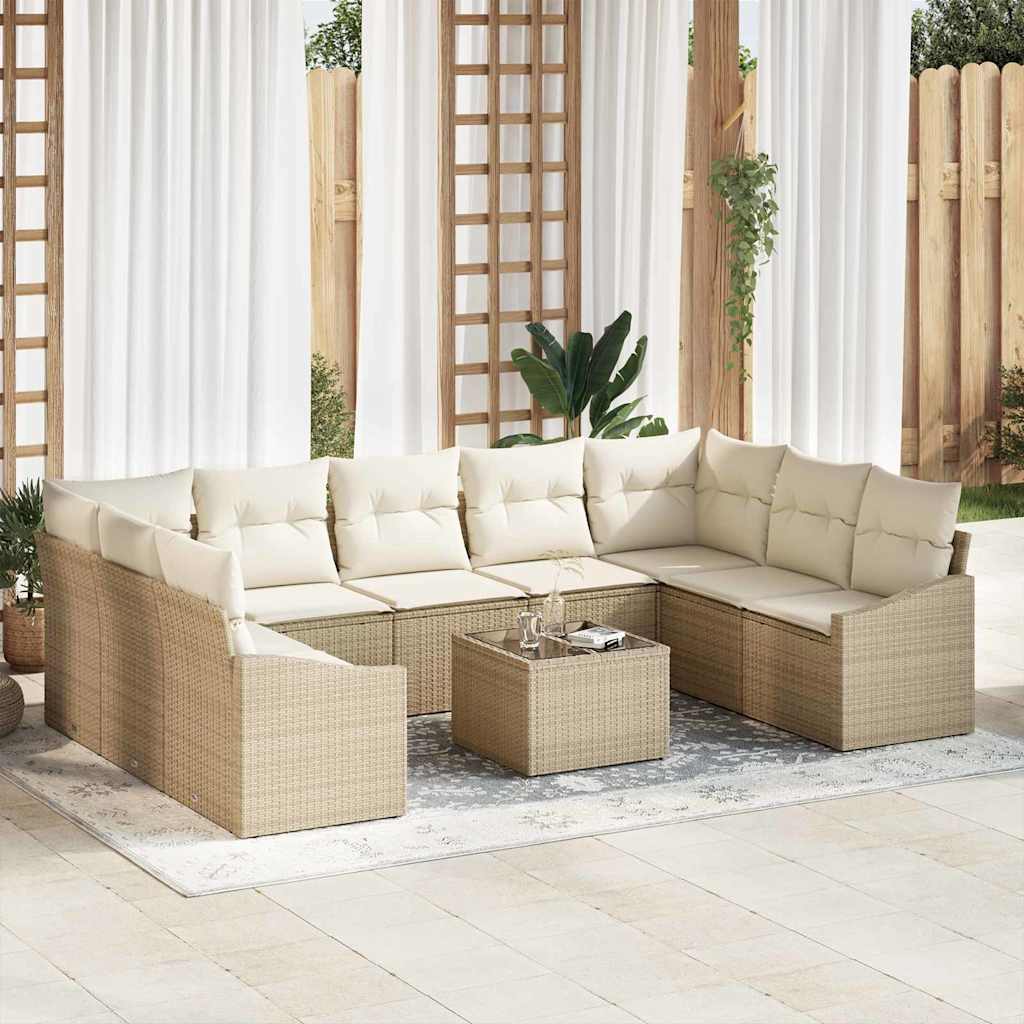 vidaXL Tuinbank Set met opslag 9 pcs Zwart en Crème poly rattan