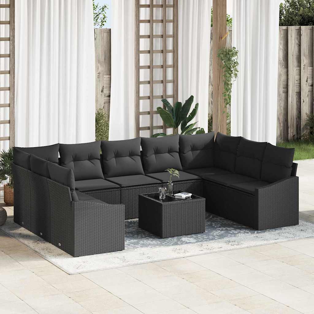 vidaXL Tuinbank Set met opslag 9 pcs Zwart en Crème poly rattan