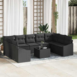 vidaXL Tuinbank Set met opslag 9 pcs Zwart en Crème poly rattan