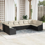 vidaXL Tuinbank Set met opslag 10 pcs Zwart en Crème poly rattan