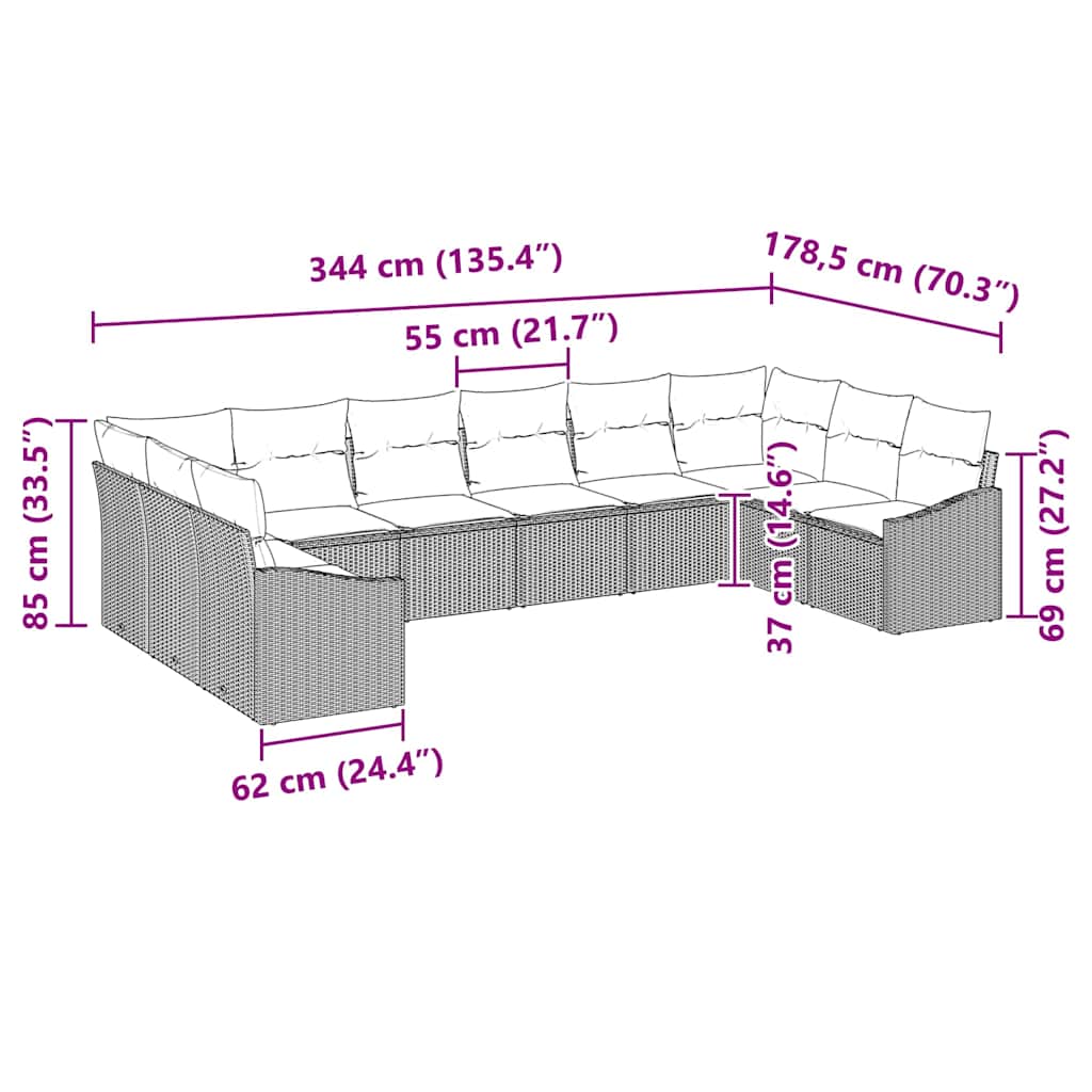 vidaXL Tuinbank Set met opslag 10 pcs Zwart en Crème poly rattan