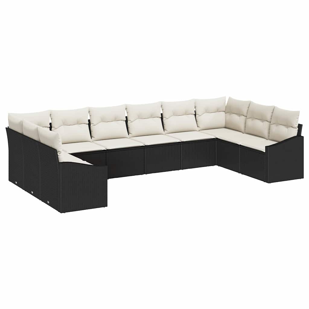 vidaXL Tuinbank Set met opslag 10 pcs Zwart en Crème poly rattan