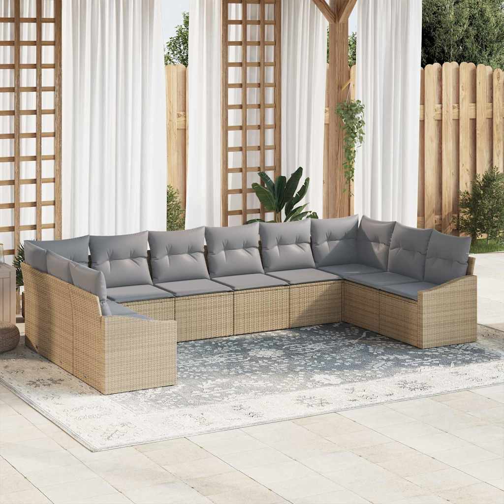 vidaXL Tuinbank Set met opslag 10 pcs Zwart en Crème poly rattan