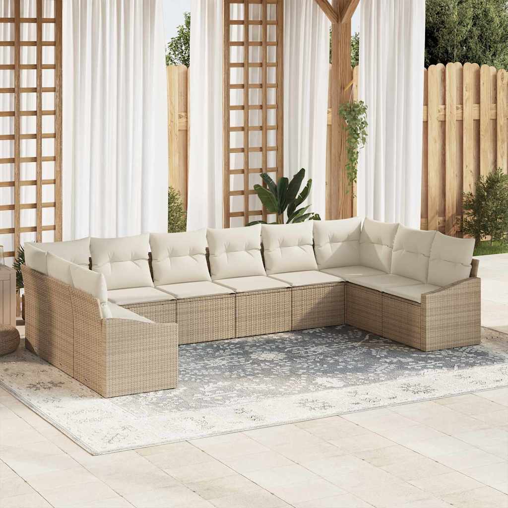 vidaXL Tuinbank Set met opslag 10 pcs Zwart en Crème poly rattan