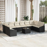 vidaXL Tuinbank Set met opslag 10 pcs Zwart en Crème poly rattan