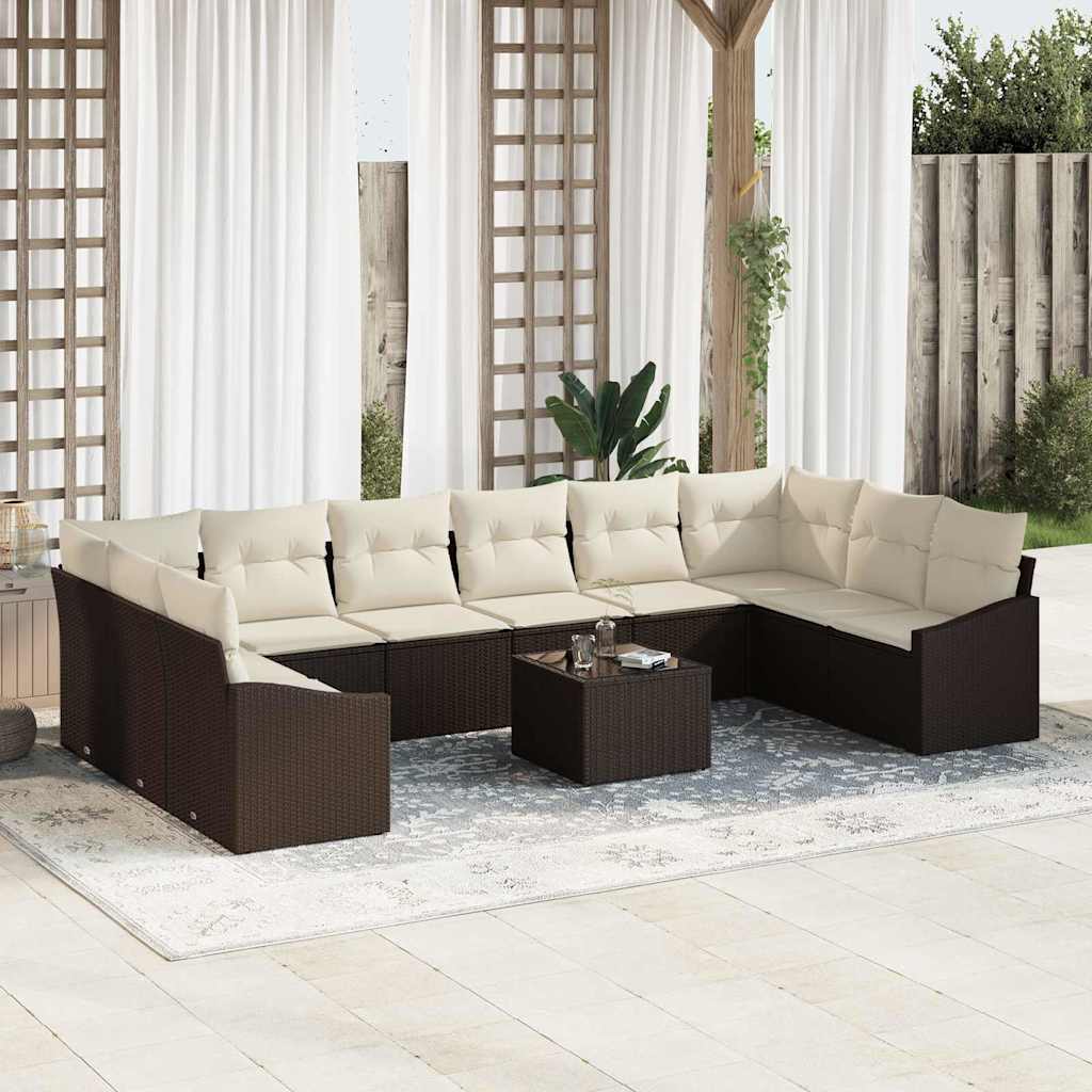 vidaXL Tuinbank Set met opslag 10 pcs Zwart en Crème poly rattan