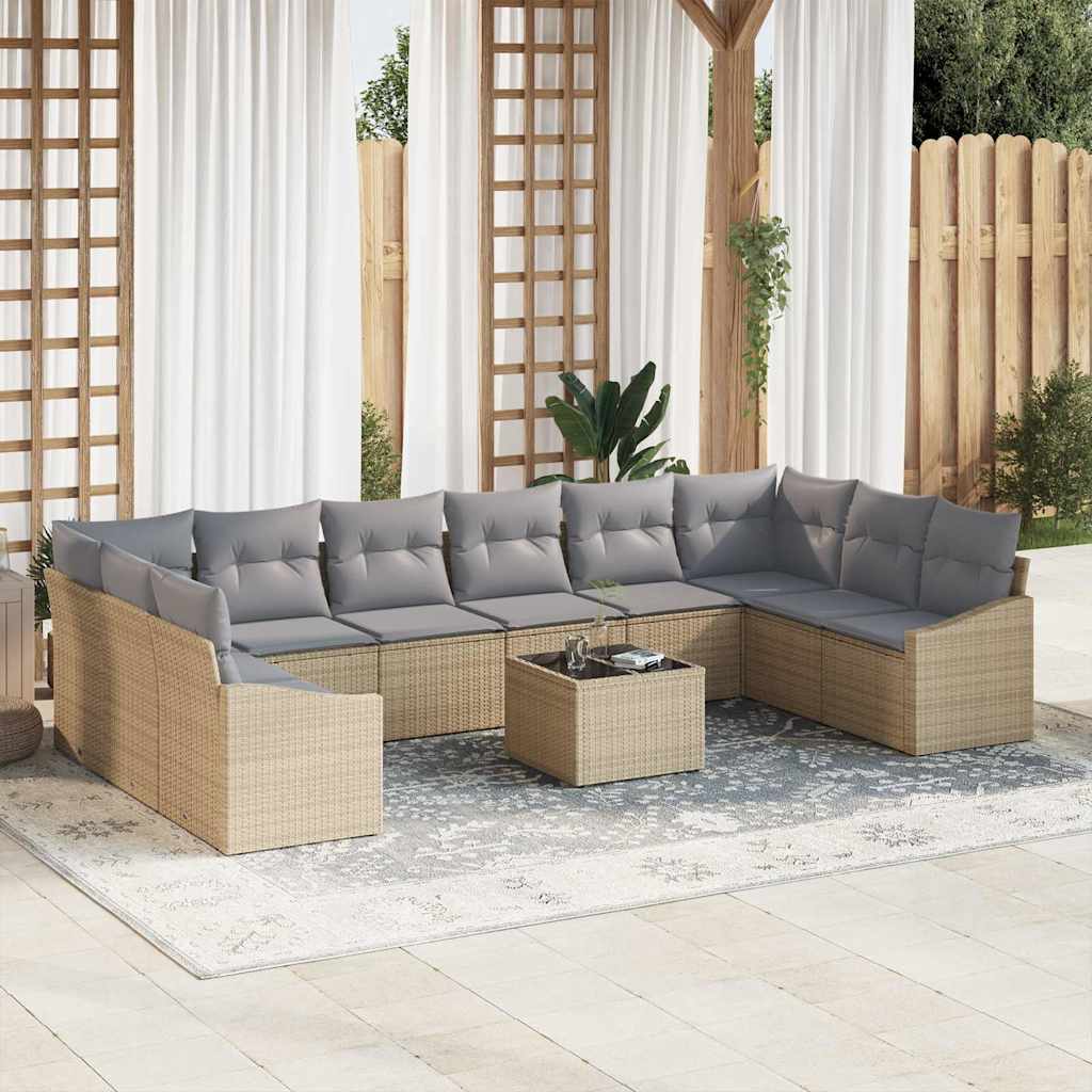 vidaXL Tuinbank Set met opslag 10 pcs Zwart en Crème poly rattan